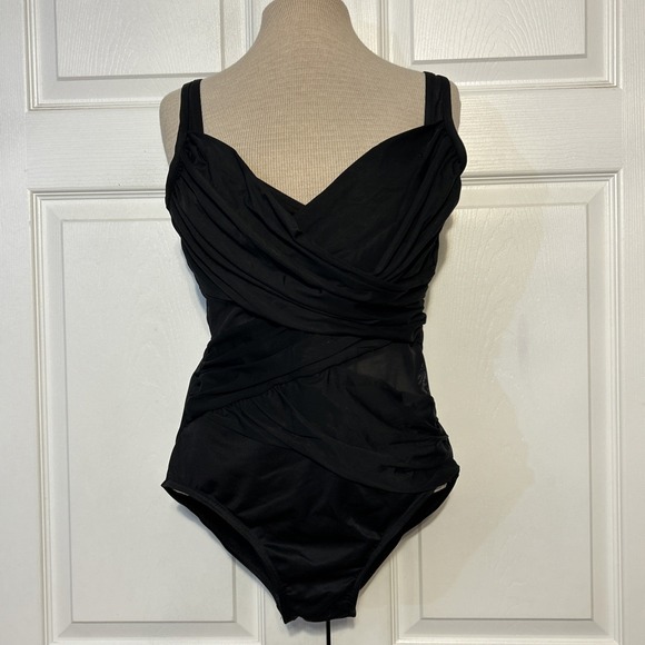 Miraclesuit Black One Piece Swimsuit Tummy Control Ruched Summer Body Shaper - Picture 1 of 14